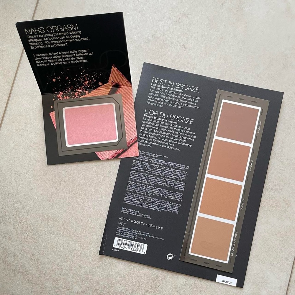 Nars Orgasm Blush & Laguna Bronzing Powder Sample Cards New